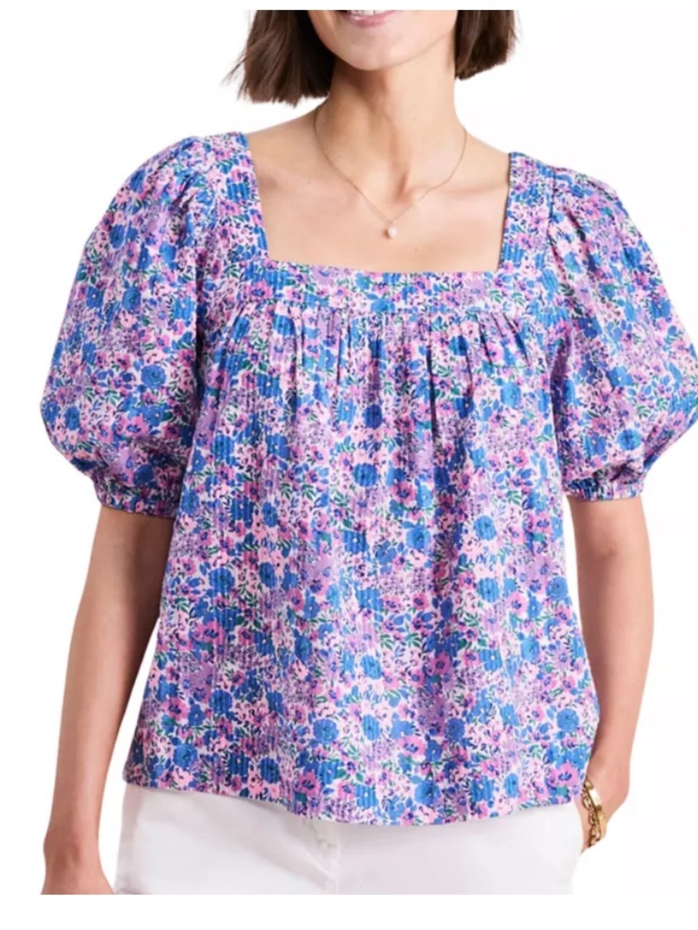 Vineyard Vines Women's Short Sleeve Square Neck Seersucker Top Medium NWT